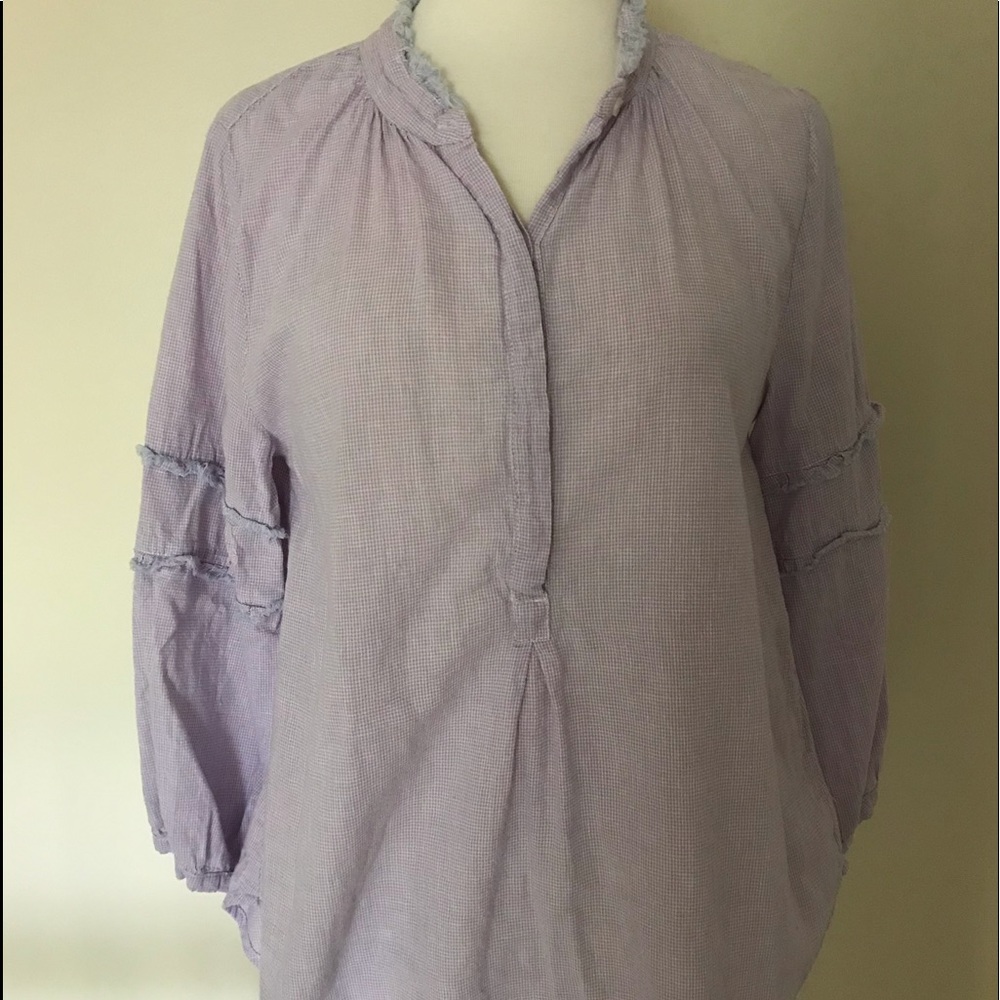 Dylan women’s size small light purple and white mini check top.